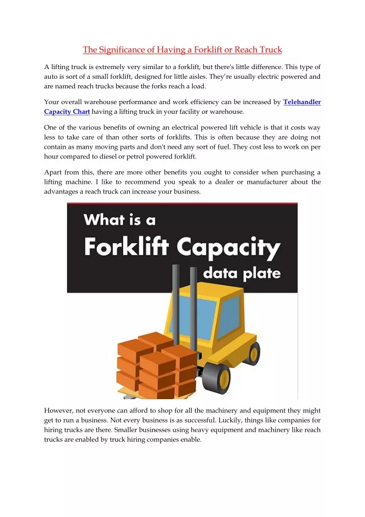 the significance of having a forklift or reach