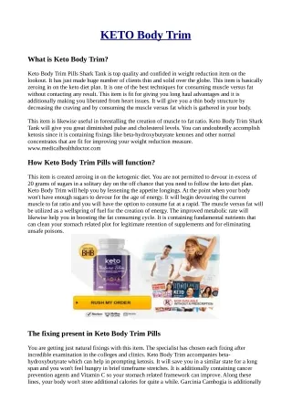 KETO Body Trim Canada Pills - The SECRET To Losing Weight? | Review