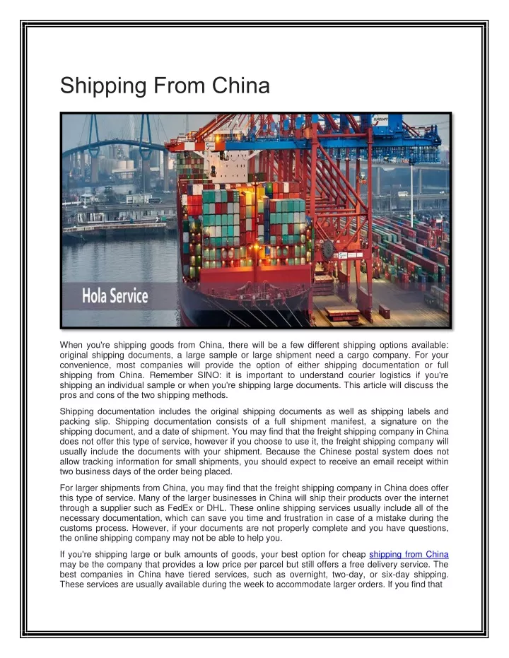 shipping from china