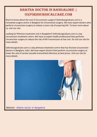 Khatna Doctor in Bangalore | Oxfordsurgicalcare.com