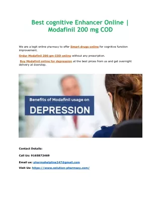 Modafinil for Depression | Modafinil cash on delivery