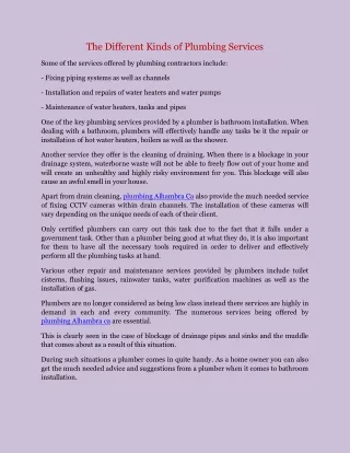 the different kinds of plumbing services