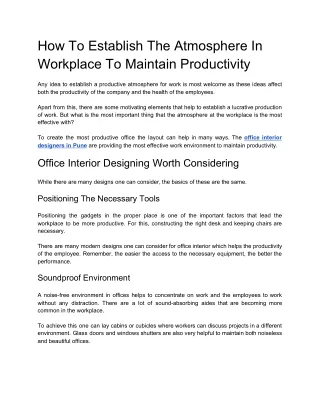 How to Establish the Atmosphere in Workplace to Maintain Productivity