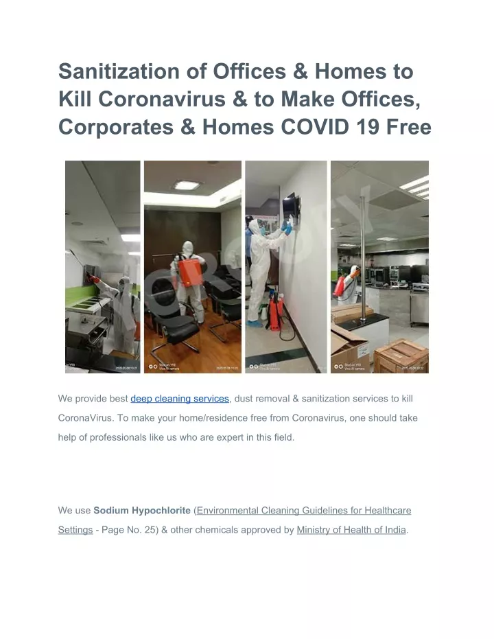 sanitization of offices homes to kill coronavirus