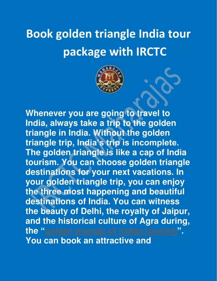 book golden triangle india tour package with irctc