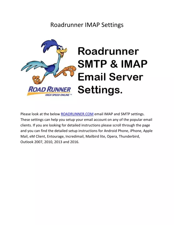 roadrunner imap settings