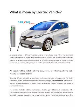 What is mean by Electric Vehicle?