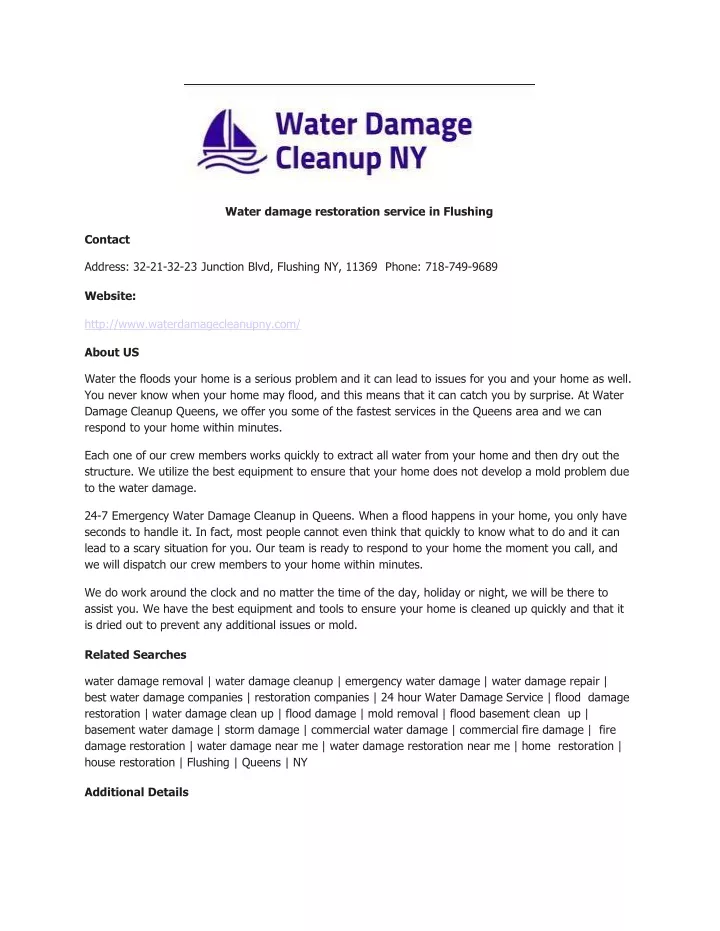 water damage restoration service in flushing