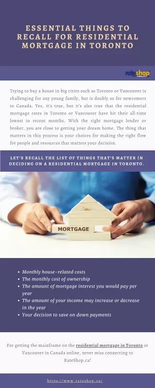 Essential Things to Recall for Residential Mortgage in Toronto