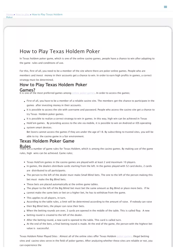 home how to play how to play texas holdem poker
