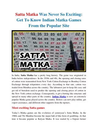 Satta Matka Was Never So Exciting: Get To Know Indian Matka Games From the Popular Site