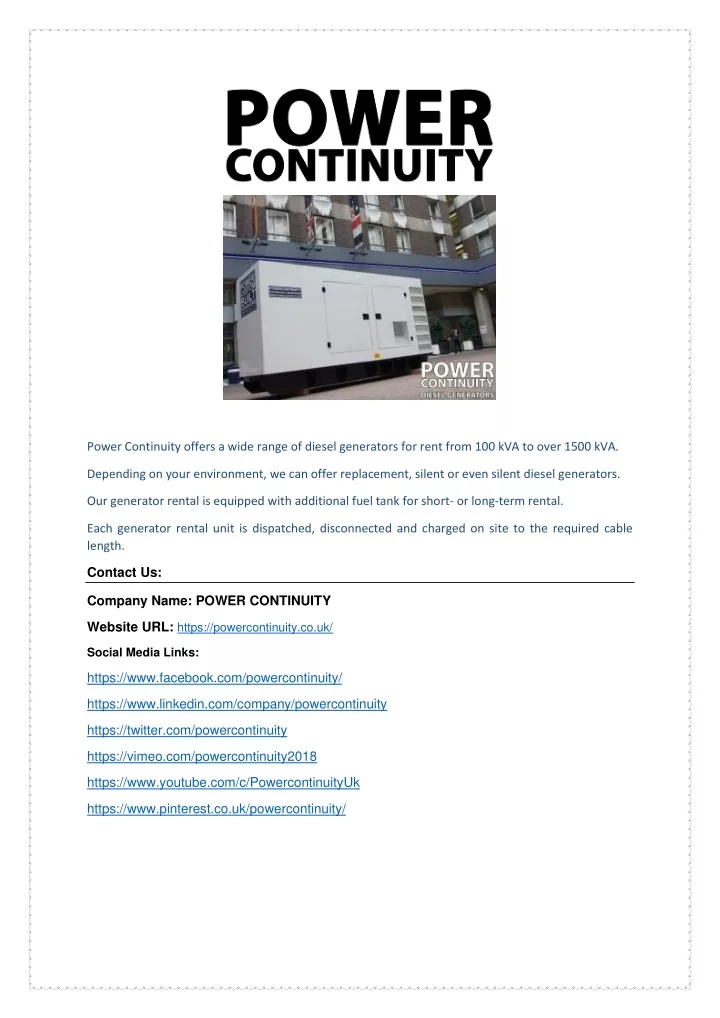 power continuity offers a wide range of diesel