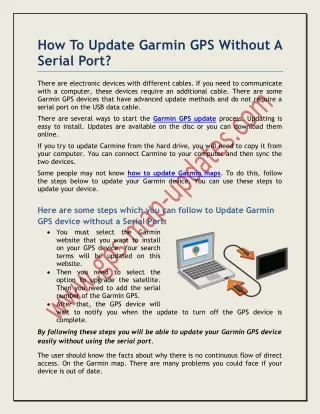 How To Update Garmin GPS Without A Serial Port?
