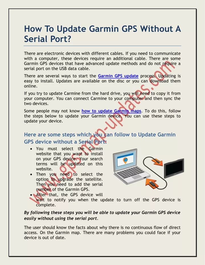 how to update garmin gps without a serial port