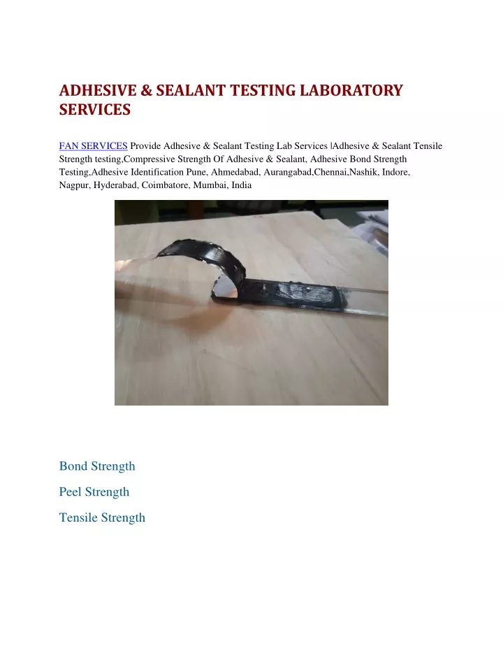 adhesive sealant testing laboratory services