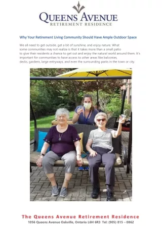 Why Your Retirement Living Community Should Have Ample Outdoor Space