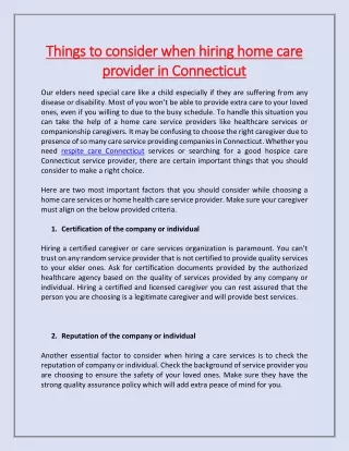 things to consider when hiring home care things