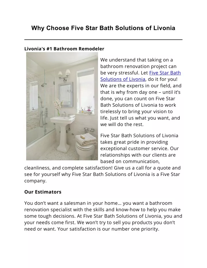 why choose five star bath solutions of livonia