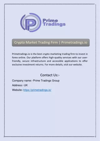Crypto Market Trading Firm | Primetradings.io
