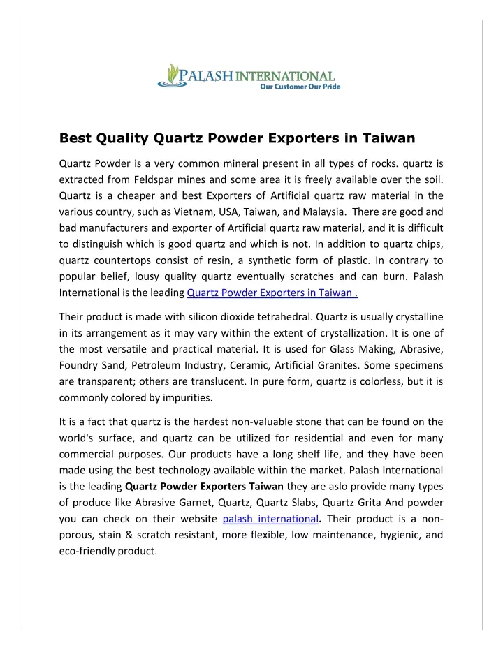 best quality quartz powder exporters in taiwan