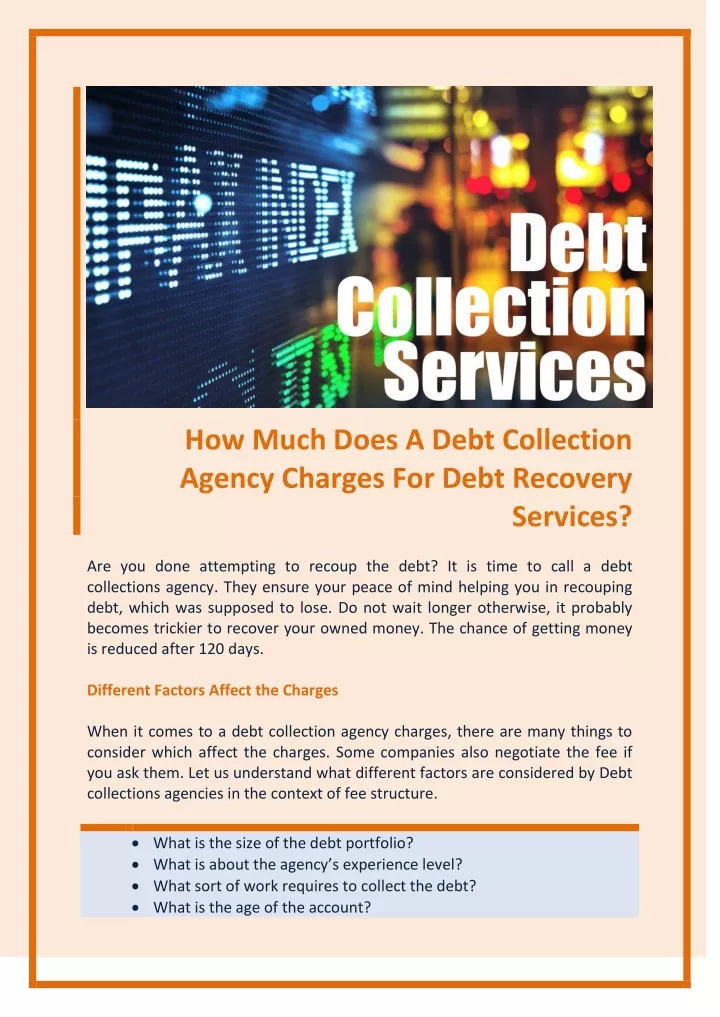 how much does a debt collection agency charges