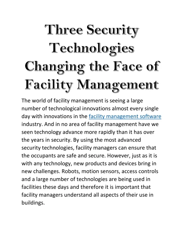 the world of facility management is seeing