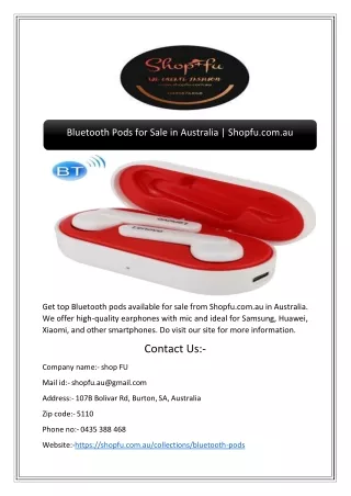 Bluetooth Pods for Sale in Australia | Shopfu.com.au