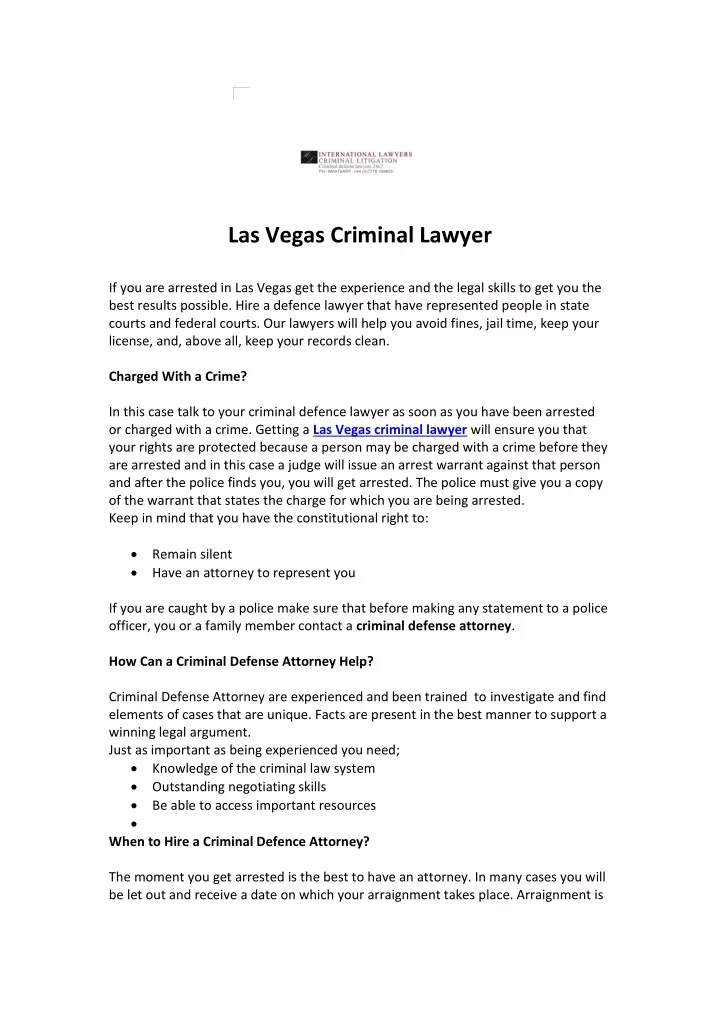las vegas criminal lawyer if you are arrested