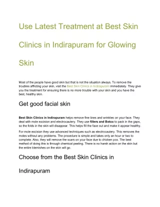 Use Latest Treatment at Best Skin Clinics in Indirapuram for Glowing Skin