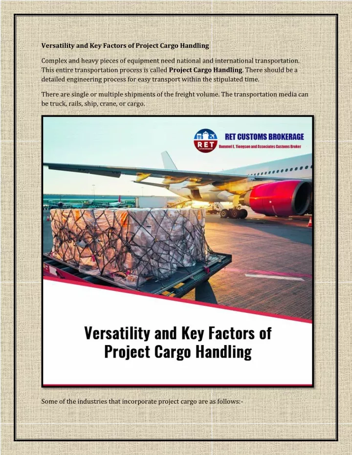 versatility and key factors of project cargo