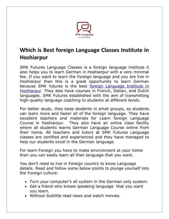 which is best foreign language classes institute