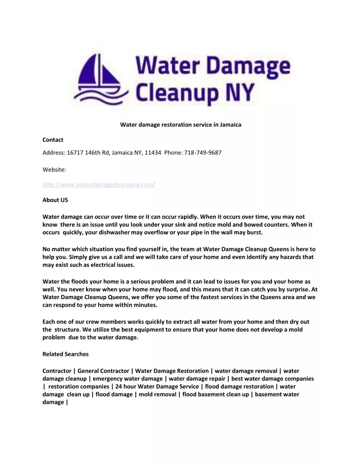 water damage restoration service in jamaica