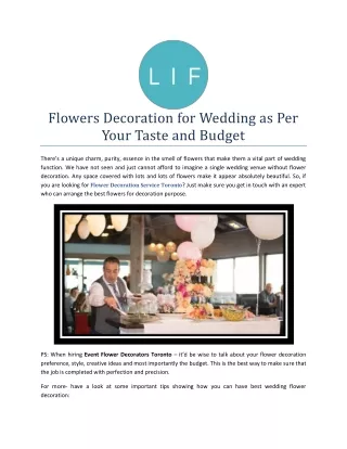 Flowers Decoration for Wedding as Per Your Taste and Budget
