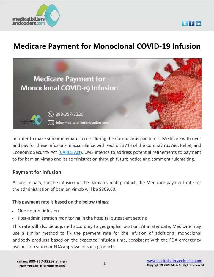 medicare payment for monoclonal covid 19 infusion