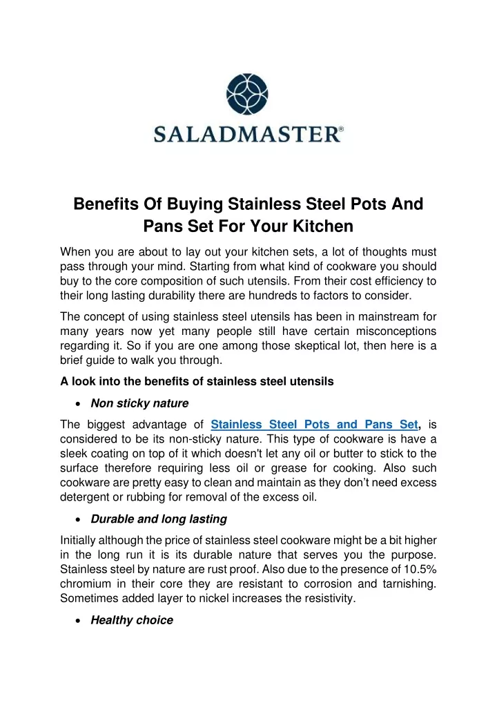 benefits of buying stainless steel pots and pans