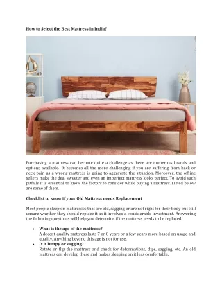 how to select the best mattress in india