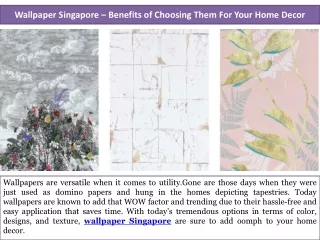 Wallpaper Singapore – Benefits of Choosing Them For Your Home Decor