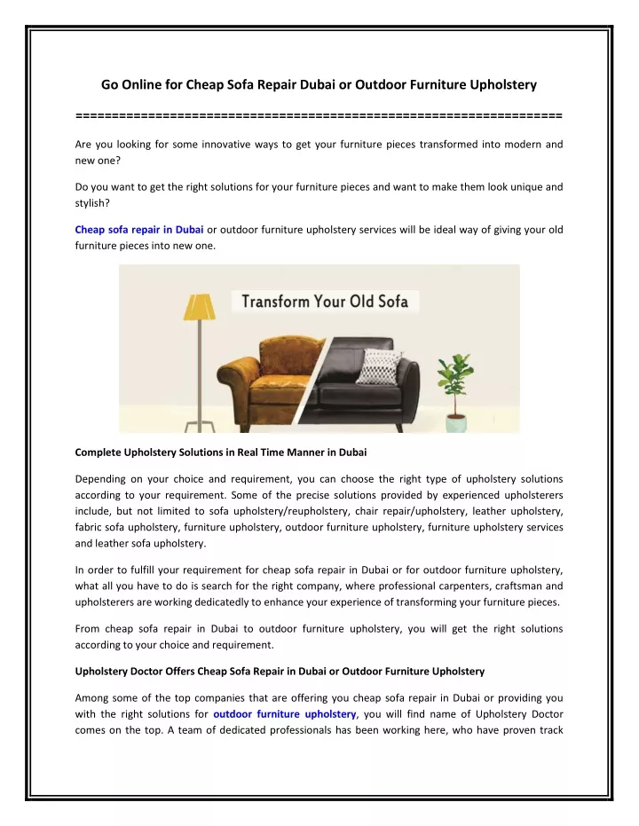 go online for cheap sofa repair dubai or outdoor