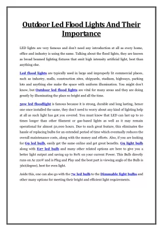 outdoor led flood lights and their importance