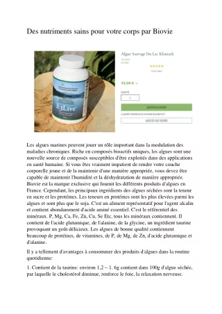 Des nutriments sains pour votre corps par Biovie