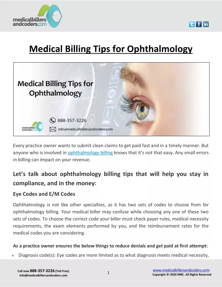 medical billing tips for ophthalmology