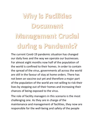 Why is Facilities Document Management Crucial during a Pandemic?