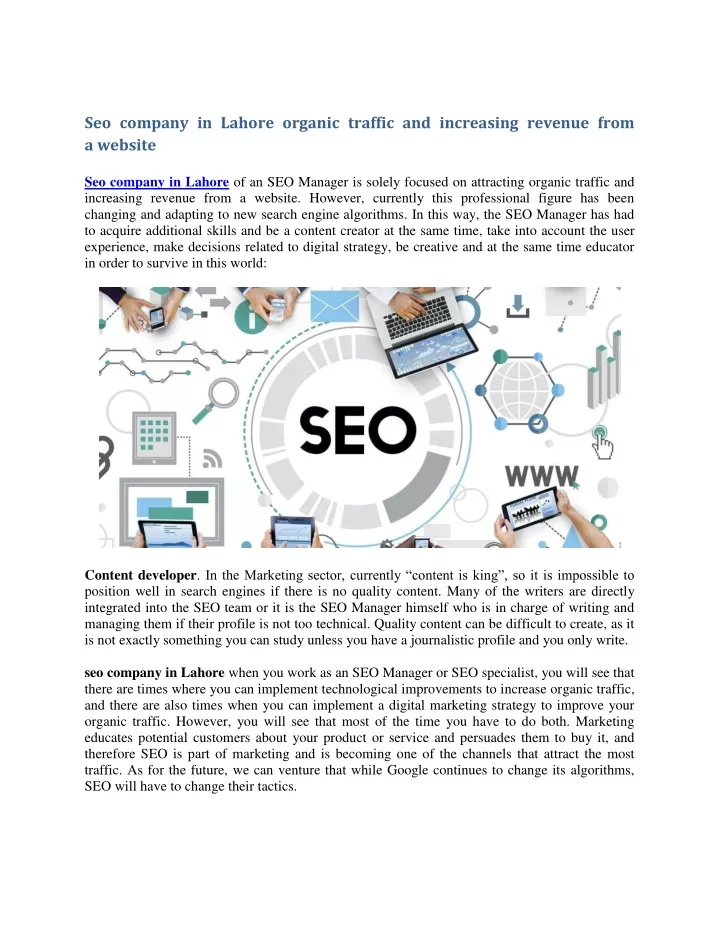 seo company in lahore organic traffic