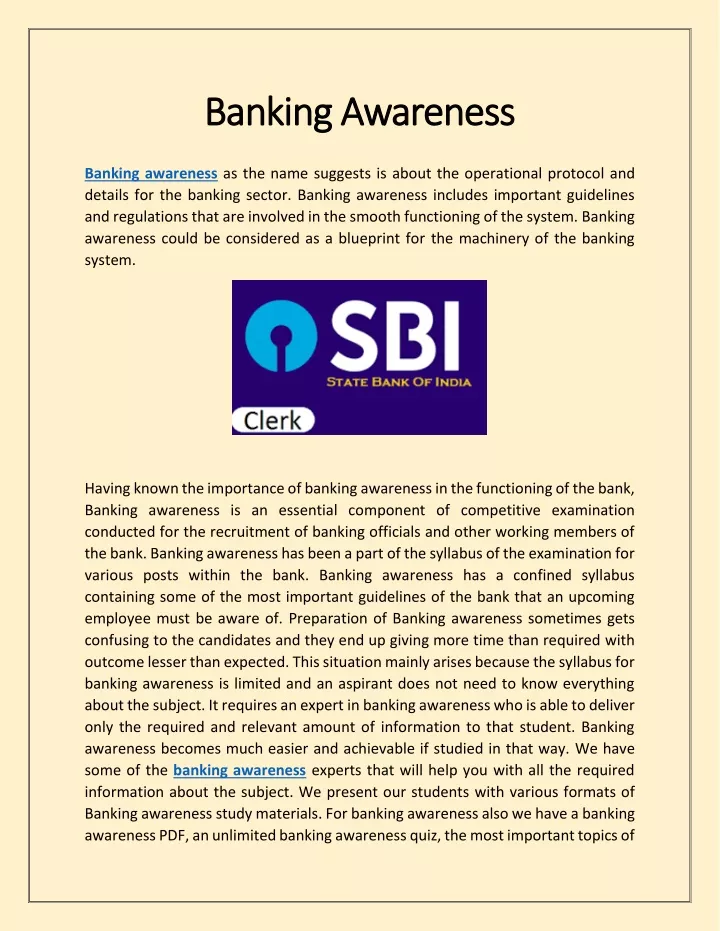 banking a banking awareness