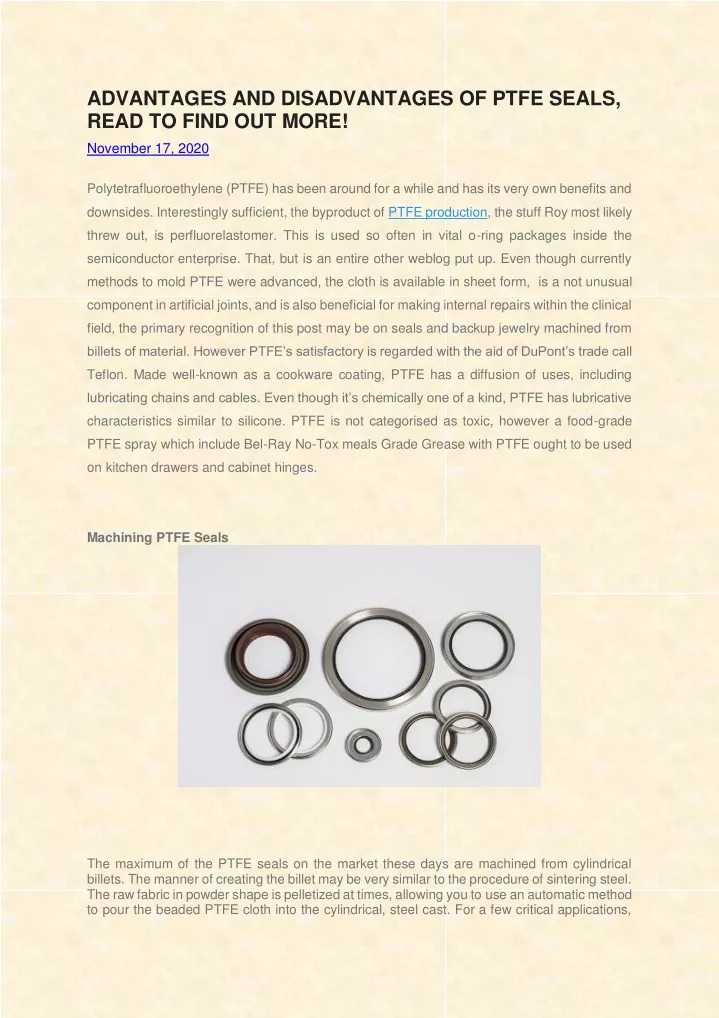 advantages and disadvantages of ptfe seals read