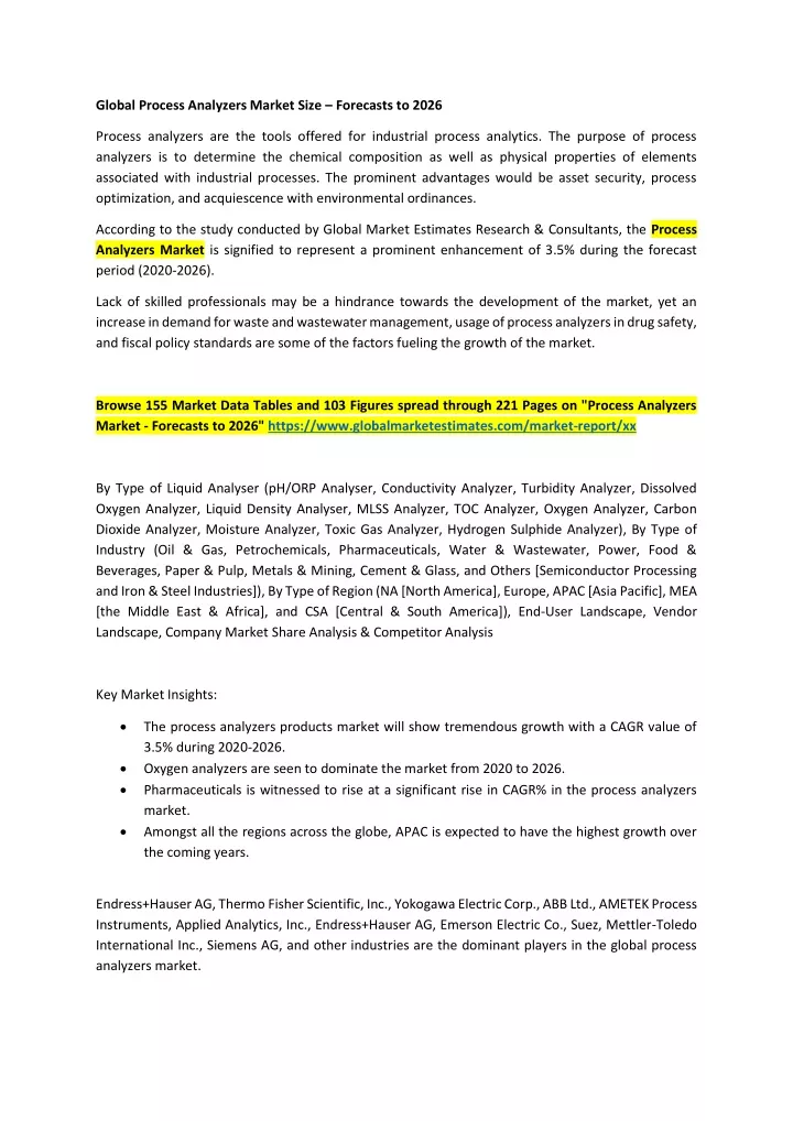 global process analyzers market size forecasts