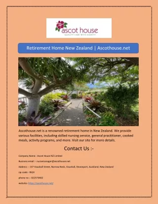 Retirement Home New Zealand | Ascothouse.net