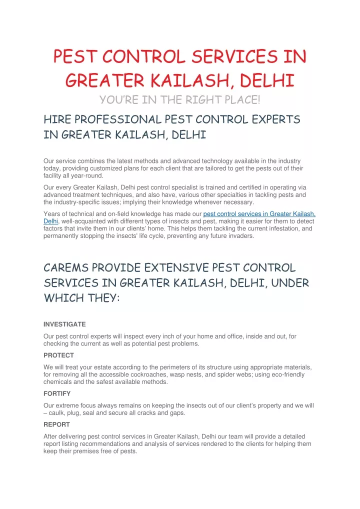 pest control services in greater kailash delhi