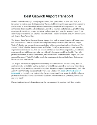 Best Gatwick Airport Transport