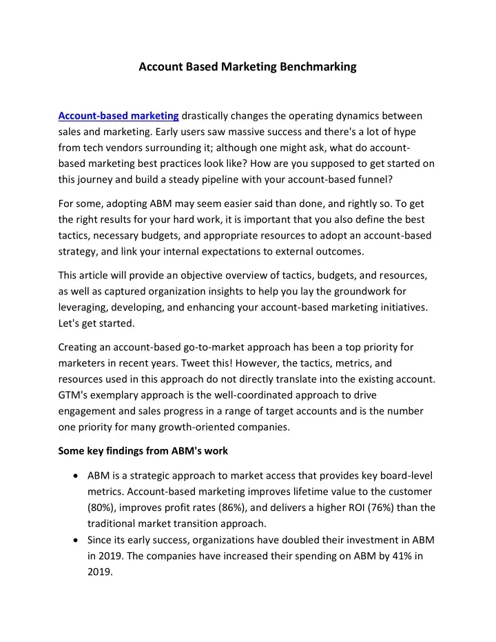 account based marketing benchmarking